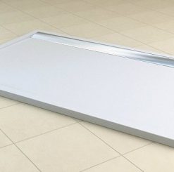 Cadita dus SanSwiss ILA WIA, 90 x 100 cm slim din marmura compozita alb, crom