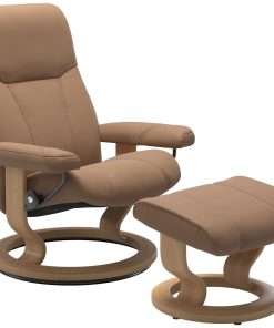 Fotoliu cu taburet Stressless Consul Classic M cadru Oak tapiterie piele Batik Latte