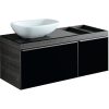 Dulap baza Geberit Citterio 118.4cm pentru lavoar tip bol blat dreapta si doua sertare sticla neagra corp stejar maro gri