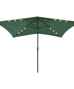 vidaXL Umbrelă de soare cu stâlp din oțel & LED-uri, verde, 2x3 m