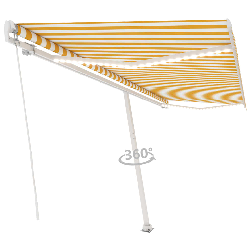 vidaXL Copertină retractabilă manual cu LED, galben și alb, 500x350 cm