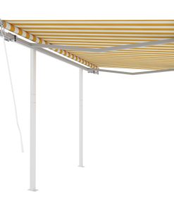 vidaXL Copertină retractabilă automat cu stâlpi, galben/alb, 3x2,5 m