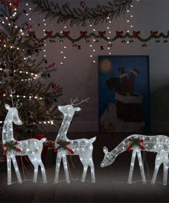 vidaXL Familie reni de Crăciun, argintiu/alb rece, 270x7x90 cm, plasă
