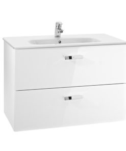 Set mobilier Roca Victoria Basic dulap baza cu 2 sertare 100x46cm alb lucios si lavoar