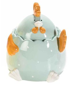 Bol decorativ cu capac model Gaina albastru cm 12 x 12 x 14 H