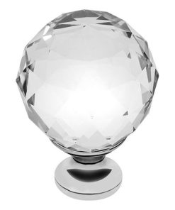 Buton pentru mobila cristal CRPA, finisaj crom lucios+cristal transparent, D:40 mm - Maxdeco