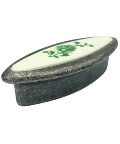 Buton pentru mobila cu insertie rasina floare verde, finisaj argint oxidat, 32 mm - Malle