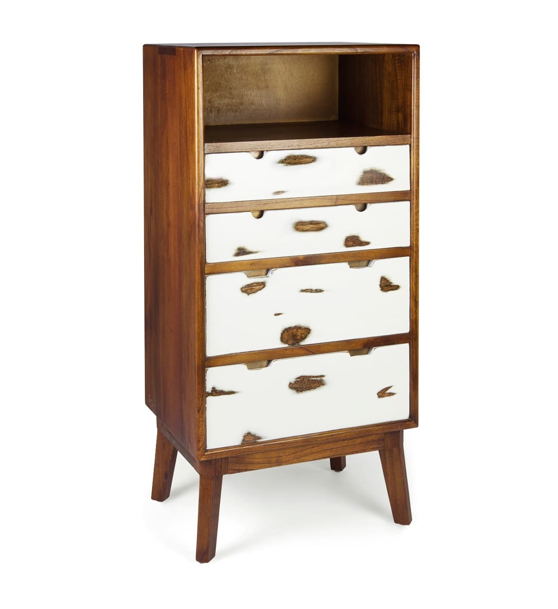 Cabinet din lemn si furnir cu 4 sertare, Nordic Nuc / Alb, l60xA45xH125 cm