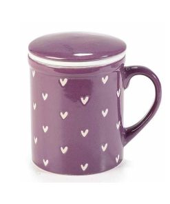 Cana cu capac si infuzor din ceramica mov alb diametru 8 cm x 10,5 h - Decorer
