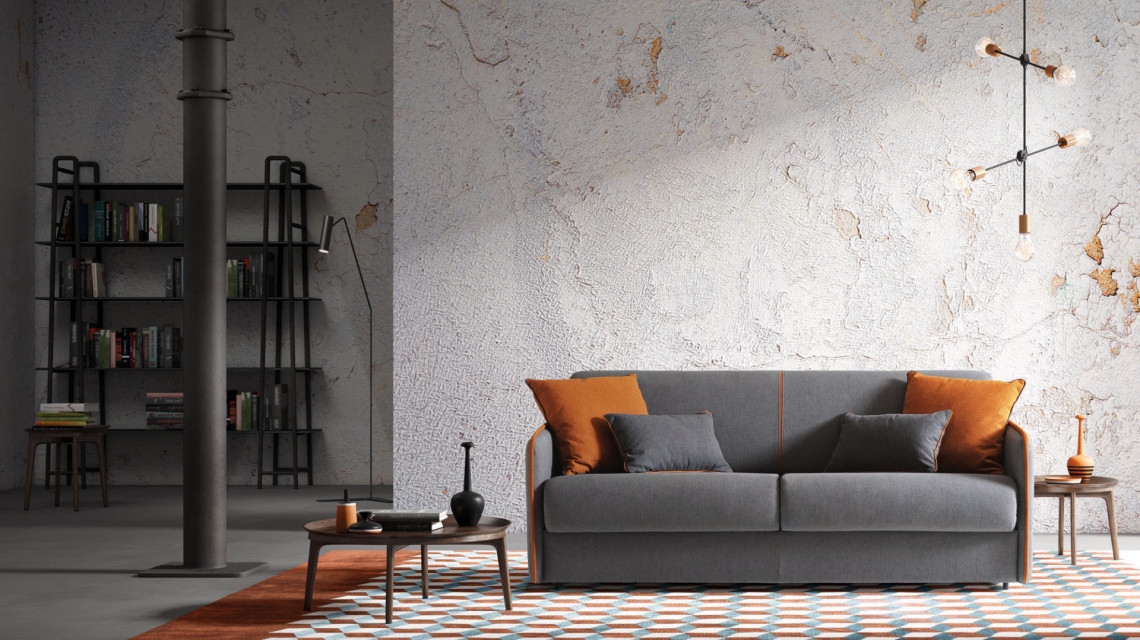 Canapea extensibila, 3 locuri tapitata cu stofa, Madeira Gri, l198xA99xH82 cm