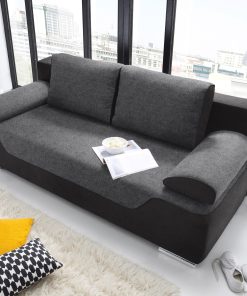 Canapea extensibila cu lada de depozitare, tapitata cu stofa, 3 locuri, Cleopatra 2 Antracit / Negru, l200xA94xH88 cm