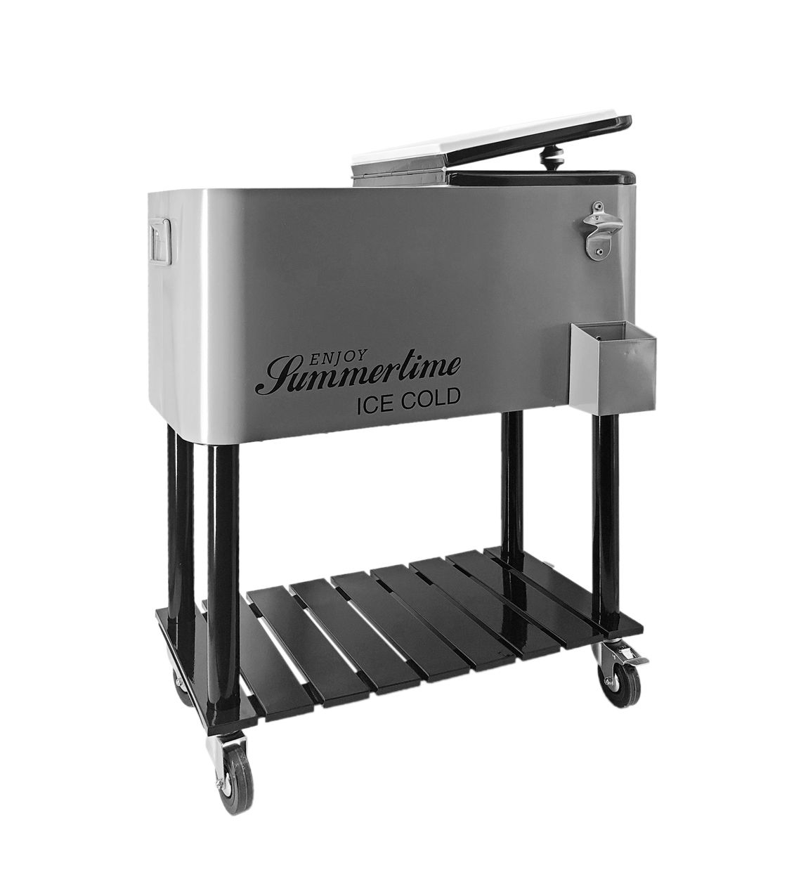 Carucior pentru servire cu sistem de racire, din otel si inox, cu 4 rotile, Sally Gri / Negru, l66xA36xH83 cm