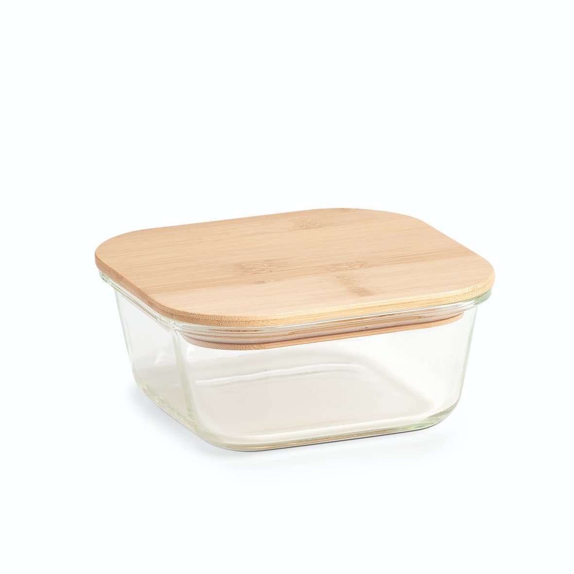 Caserola din sticla cu capac etans din bambus, Square Large Transparent, 800 ml, L15xl15xH6 cm