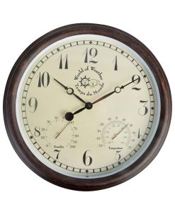 Ceas de perete cu termometru pentru exterior, World Large Maro, Ø38,3 cm