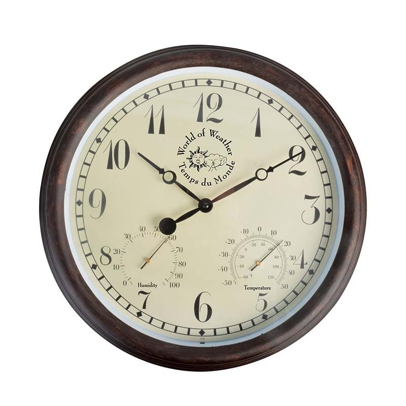 Ceas de perete cu termometru pentru exterior, World Large Maro, Ø38,3 cm