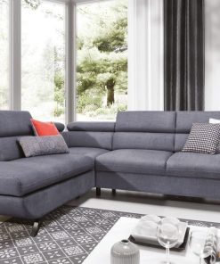 Coltar extensibil cu lada de depozitare, cu sezlong pe stanga, tapitat cu stofa, Aratta Gri, l275xA225xH76 cm