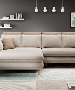 Coltar extensibil cu lada de depozitare, cu sezlong pe stanga, tapitat cu stofa Monte Ivoir, l283xA181xH90 cm