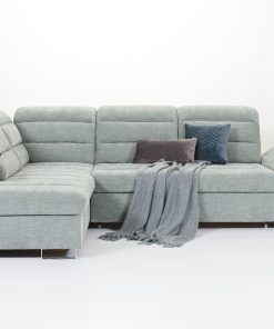 Coltar extensibil cu tetiera reglabila, cu sezlong pe stanga, tapitat cu stofa, Roma Verde, l284xA205xH91 cm