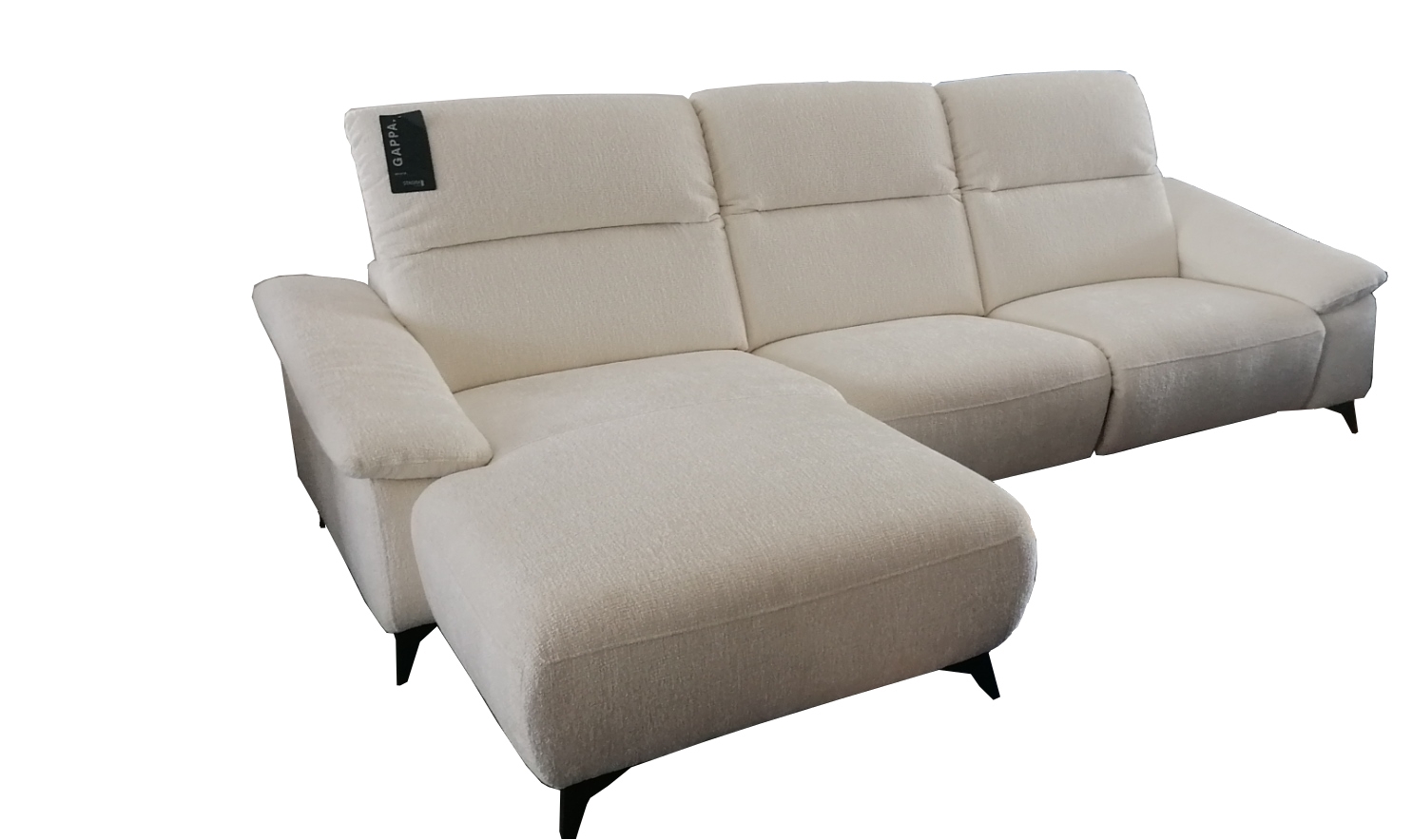 Coltar fix cu mecanism Relax, cu sezlong pe stanga, tapitat cu stofa, Gappa Alb, l290xA170xH84 cm