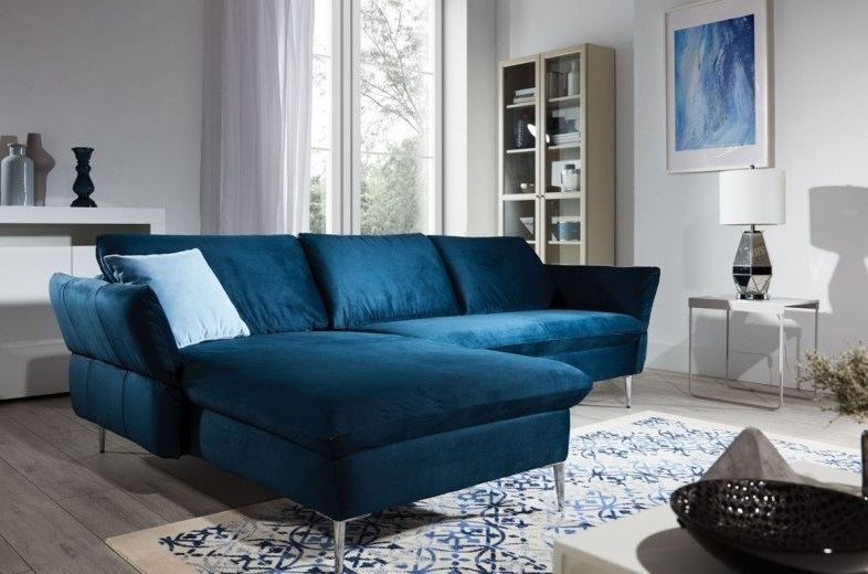 Coltar fix cu sezlong pe stanga, tapitat cu stofa, Vino Bleumarin, l235xA165xH78 cm