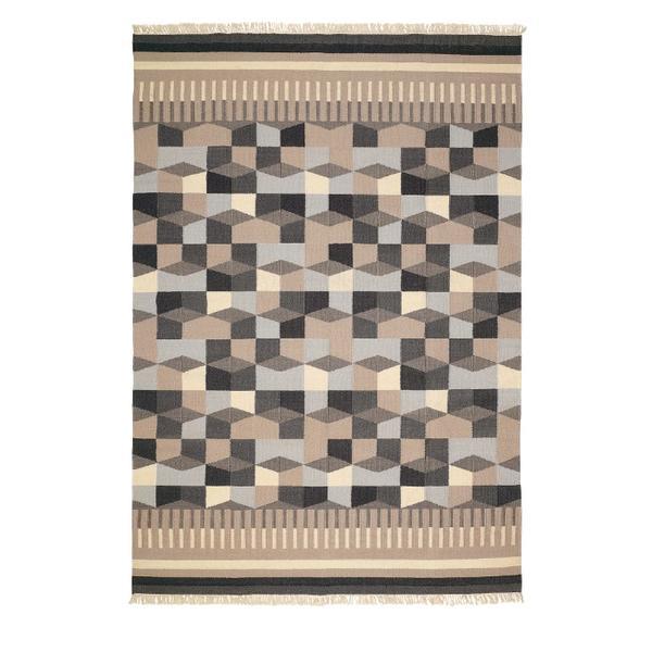 Covor decorativ, tesatura plata, lucrat manual, din lana, model geometric, 240 x 170 cm, gri bej, Topi Dreams