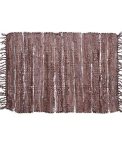 Covor din piele si bumbac, model traditional, 60 x 90 cm, maro