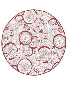 Covor rotund din bumbac, alb cu rosu, model geometric cu frunze si cercuri mandala, tema Craciun si sarbatori de iarna, plat, diametru 120 cm, Topi Dreams