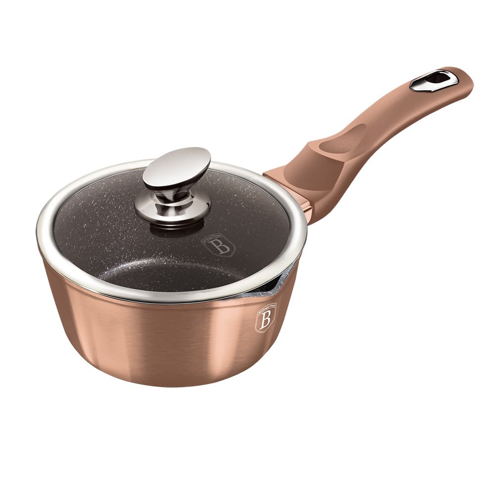 Cratita din aluminiu cu invelis antiaderent de marmura si capac, Ø16 cm, Metallic Line Rose Gold