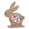 Decor masa de Paste, iepuras din lemn, decupaj model flori de primavara, mesaj cu urare Paste Fericit, inaltime 18.5 cm, multicolor - Topi Toy