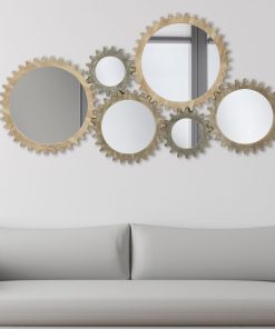 Decoratiune de perete cu oglinda, din MDF Ingranaggio Natural, l137xA3xH73,5 cm