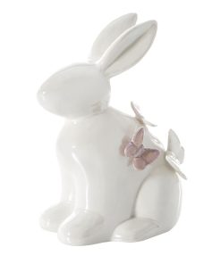 Decoratiune din dolomita Esie Rabitt Alb / Roz, L15xl10xH19 cm