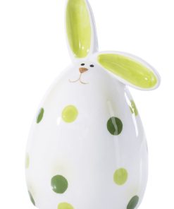 Decoratiune din dolomita Nati Bunny Large Alb / Verde, Ø7xH11 cm