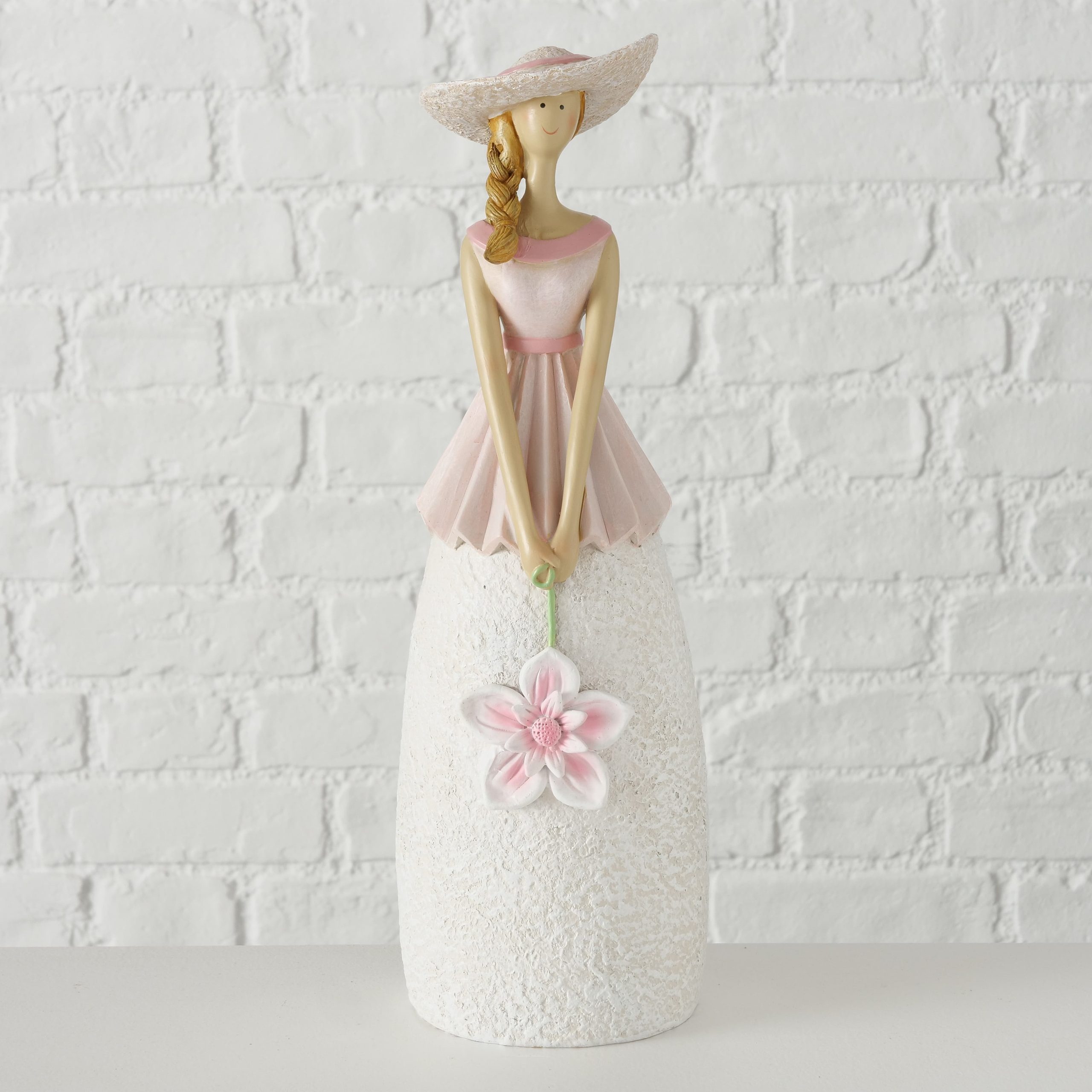 Decoratiune din polirasina Mariana Roz deschis / Alb, l11,5xA9,5xH39 cm