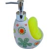 Dozator ceramic detergent lichid, cu burete, crem cu verde - Maxdeco