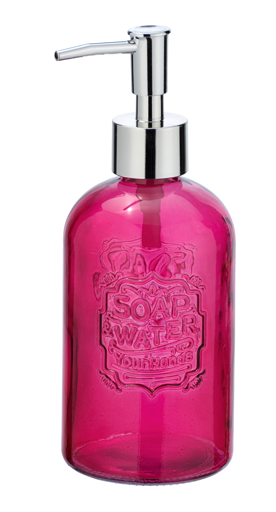 Dozator pentru sapun, din sticla, Vetro Fucsia, Ø7,5xH19 cm