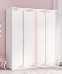 Dulap din pal cu 4 usi, pentru tineret Selena Pink Alb / Roz, l186xA61xH212 cm