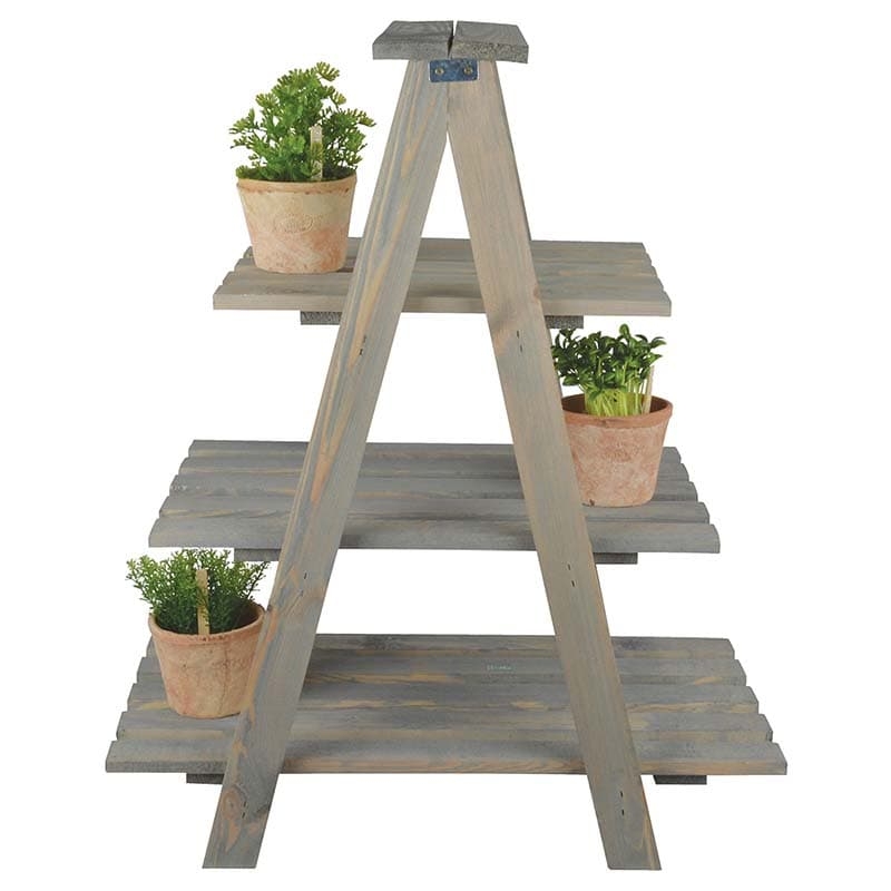 Etajera pliabila pentru ghivece, cu 3 rafturi din lemn de pin, Ladder Gri Antichizat, L61,5xl38,5xH73 cm