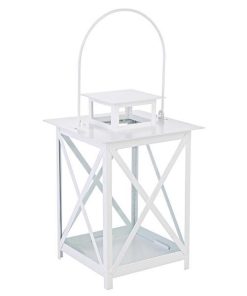 Felinar alb metal sticla Flaies 17x25h