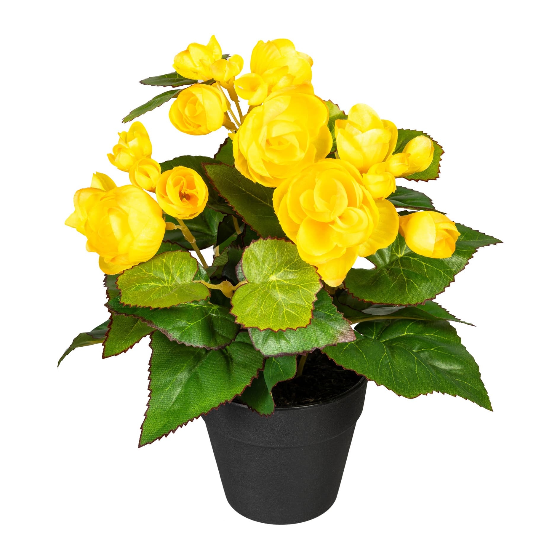 Floare artificiala in ghiveci, Begonia Bush Galben, H24 cm