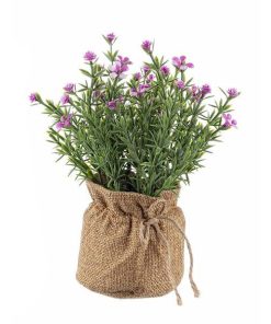 Flori artificiale roz in ghiveci de iuta Diametru 8 cm x 18 h