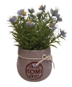 Floricele artificiale decorative in ghiveci ceramic Sweet home, 19 cm, Albastru/Verde