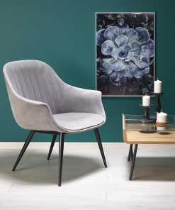 Fotoliu fix tapitat cu stofa si picioare metalice Elegance Gri / Negru, l72xA60xH79 cm