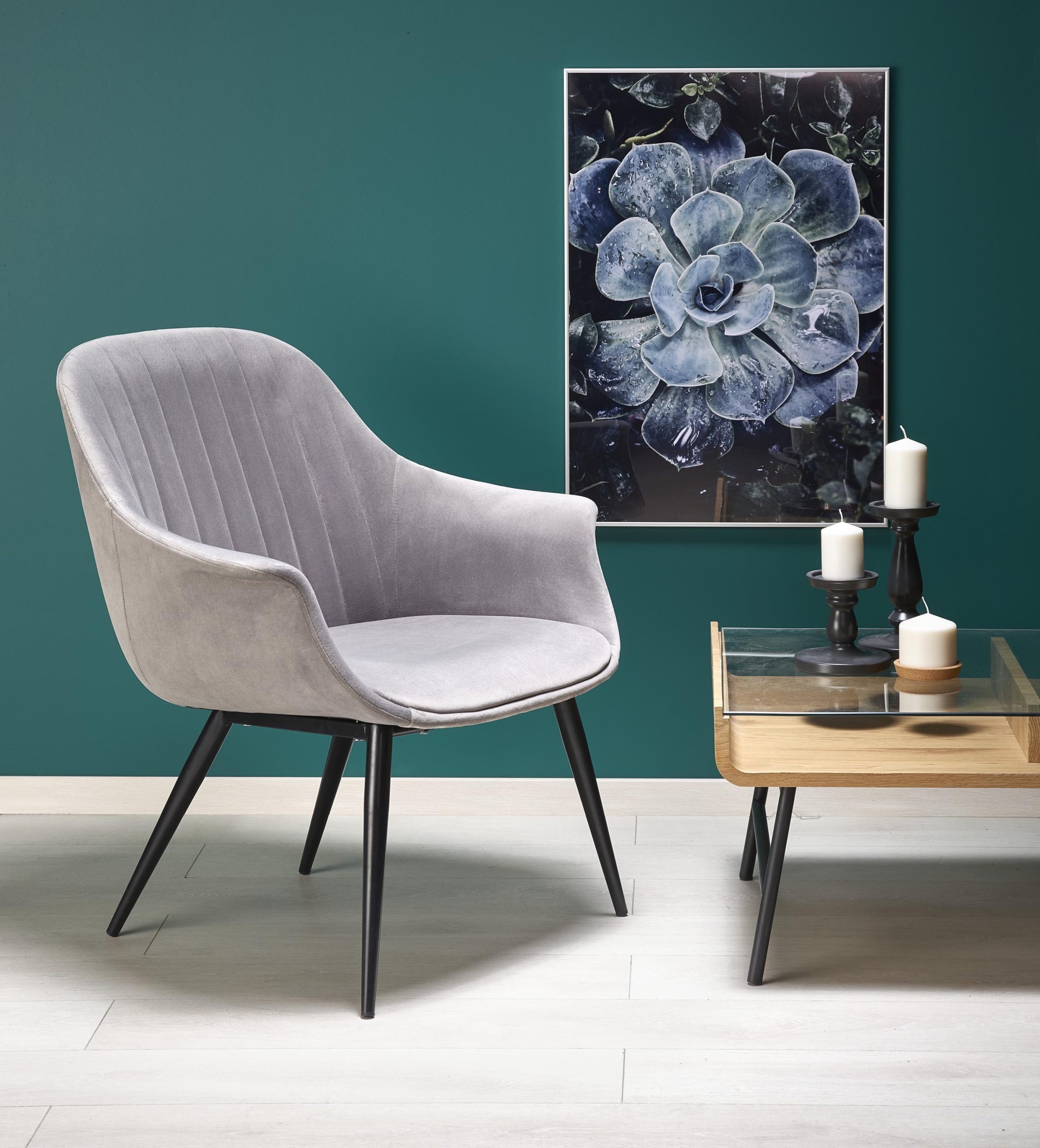 Fotoliu fix tapitat cu stofa si picioare metalice Elegance Gri / Negru, l72xA60xH79 cm