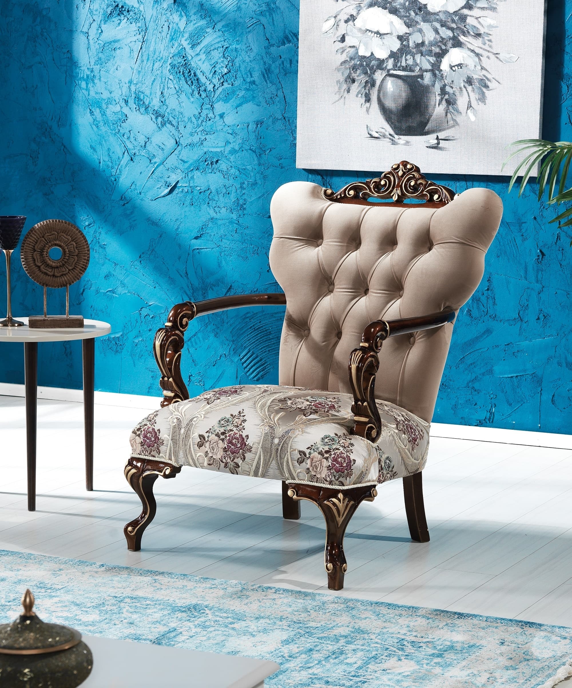 Fotoliu fix tapitat cu stofa Pasa Bej K1, l82xA88xH114 cm