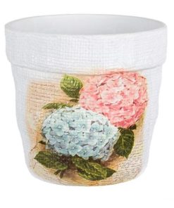 Ghiveci ceramica decorativ pentru interior/exterior design Flori Hortensie, 15.5 cm