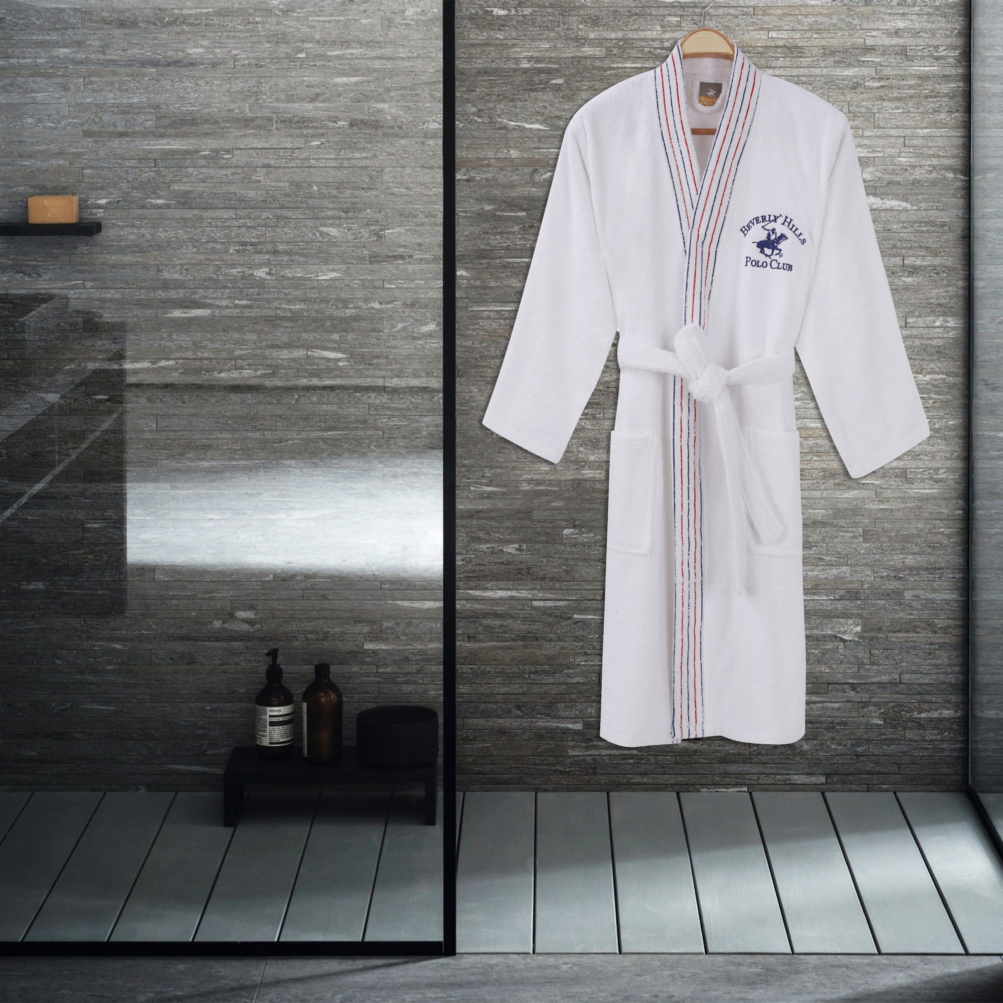 Halat de baie barbati, din bumbac, Beverly Hills Polo Club 701 Alb, M / L