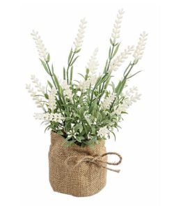 Lavanda artificiala alba in ghiveci din bambus Diametru 12 cm x 23 h - Decorer
