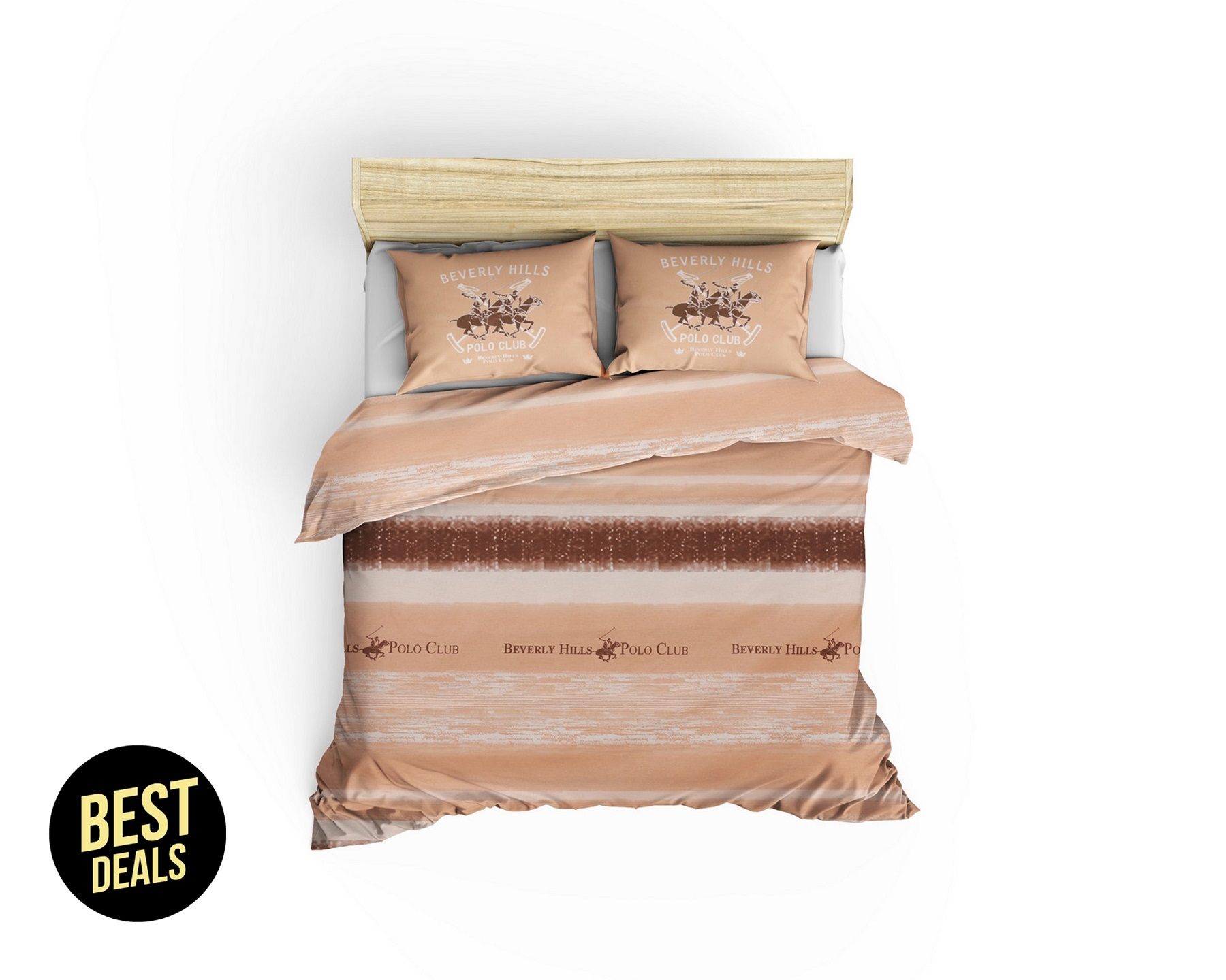 Lenjerie de pat din bumbac Ranforce, Beverly Hills Polo Club BHPC 031 Somon / Crem, 200 x 220 cm