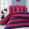 Lenjerie de pat din bumbac Ranforce Braid Rosu / Bleumarin, 200 x 220 cm