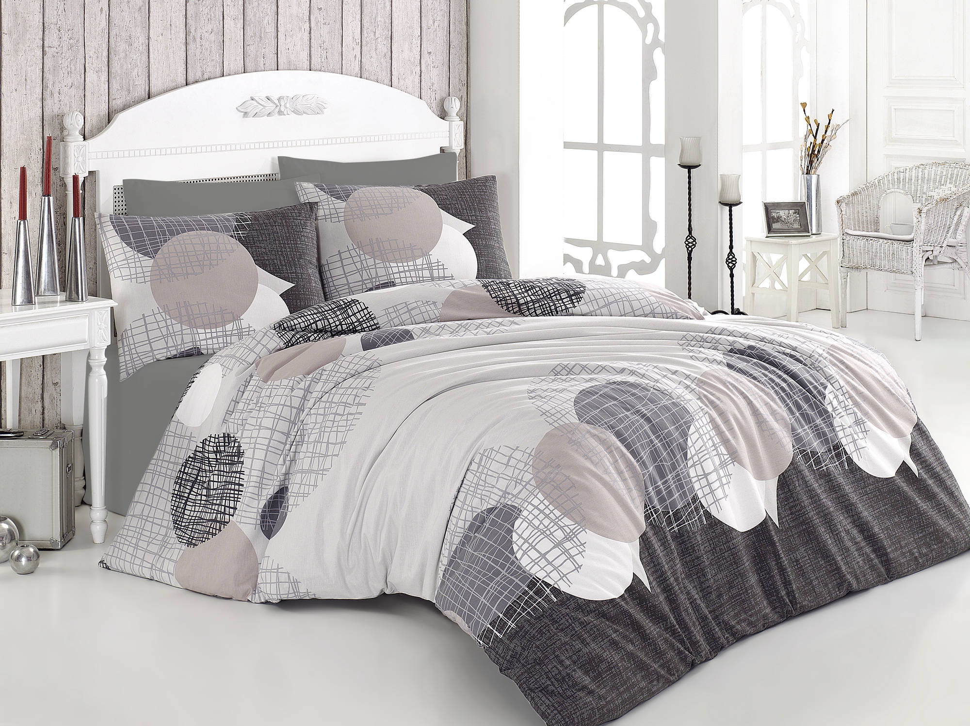 Lenjerie de pat din bumbac Ranforce, Jadore Bej / Gri, 200 x 220 cm